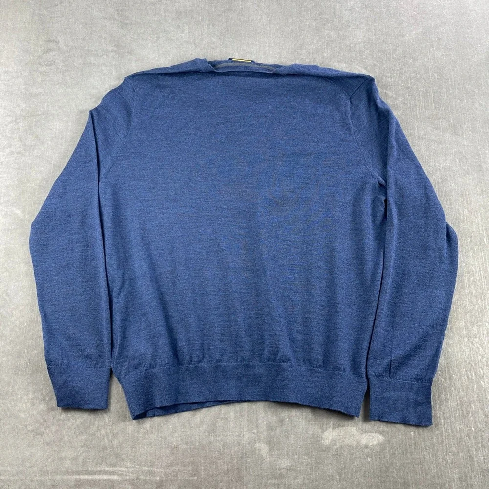 Polo Ralph Lauren Mens Large Blue Sweater Washable Merino Wool V-Neck 5730